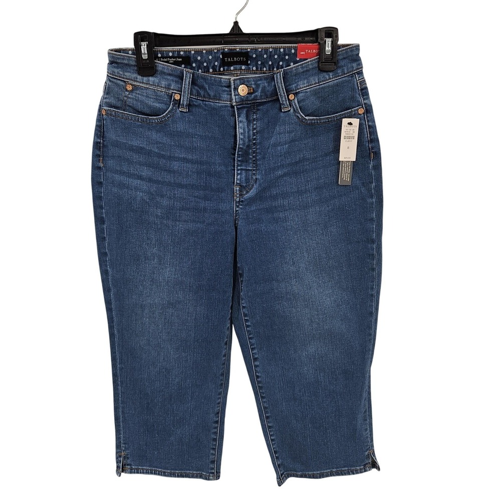 Talbots Pedal Pusher Jean Womens 8 Curvy Blue Denim Slim Leg Cropped Pants New